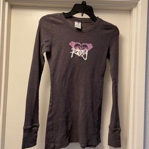 Roxy Gray, Pink & White Heart Thermal Long Sleeve Size Medium